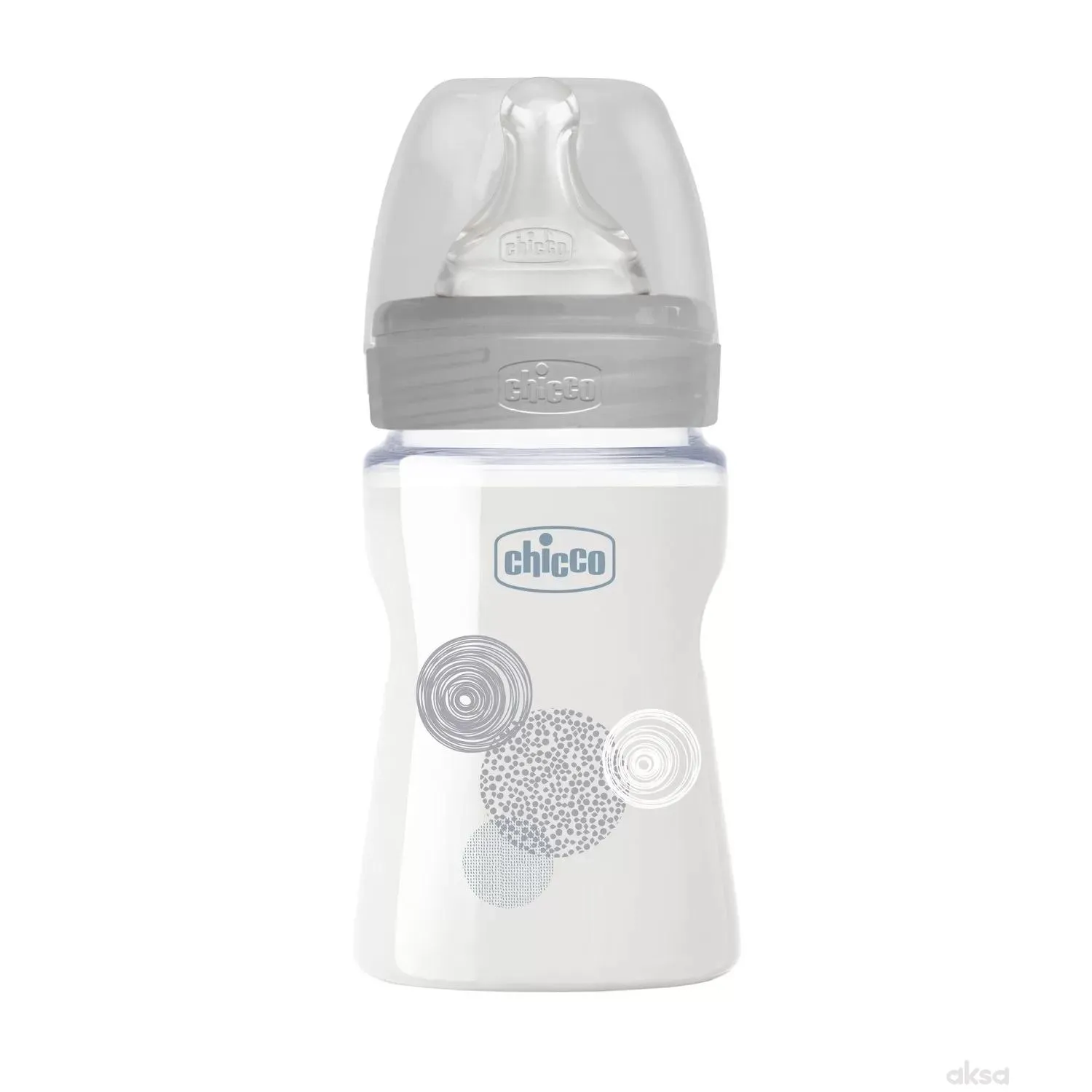 Chicco WB staklena flašica 150ml, silikon, siva