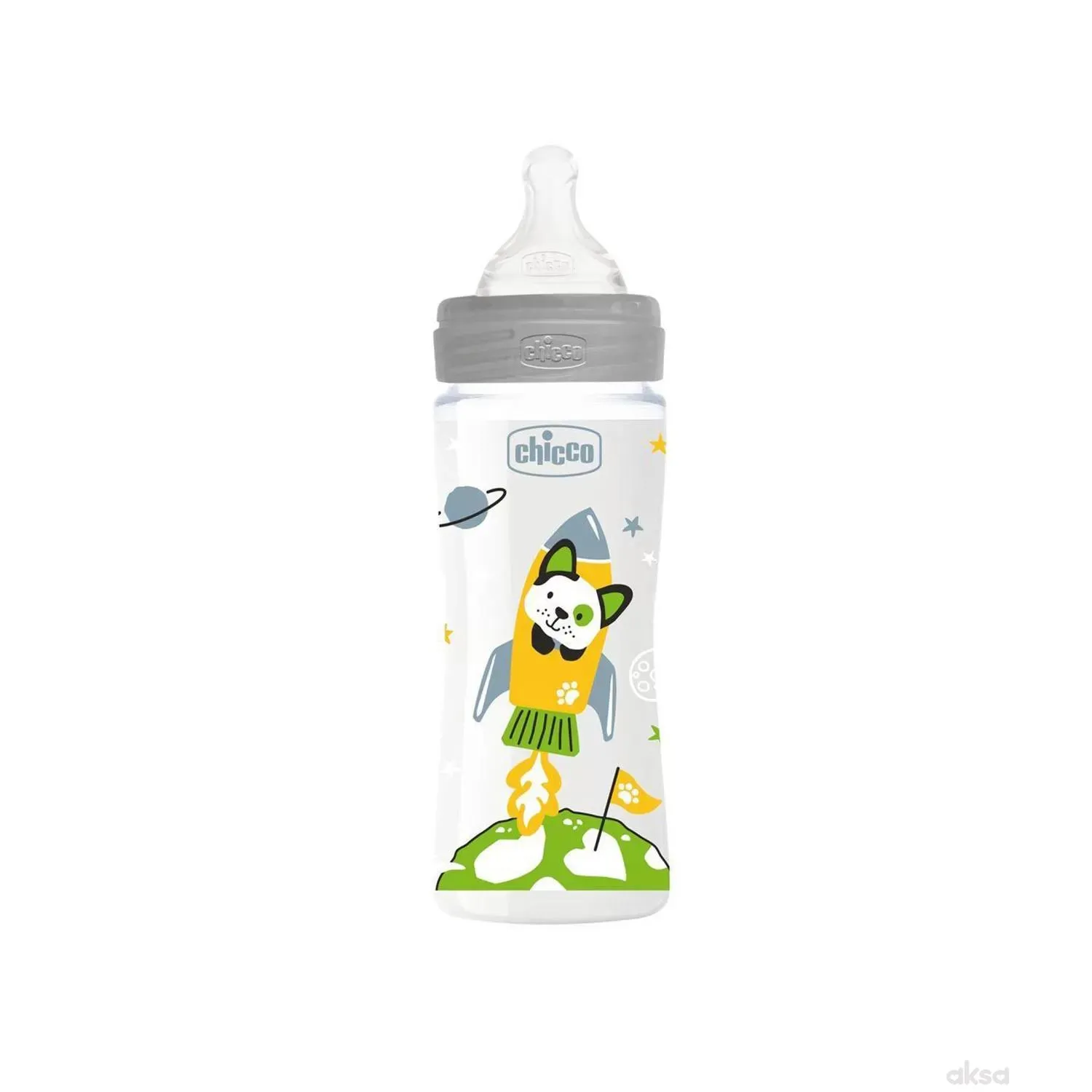 Chicco WB plastična flašica 330ml, silikon, siva