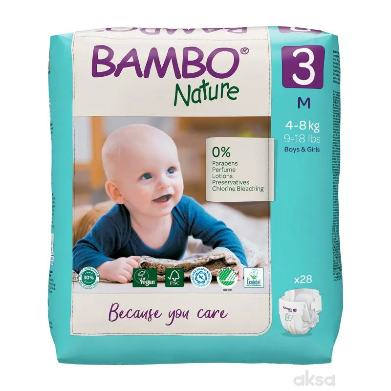 Bambo pelene Nature Eco Friendly 3, 4-8 kg, 28 kom 