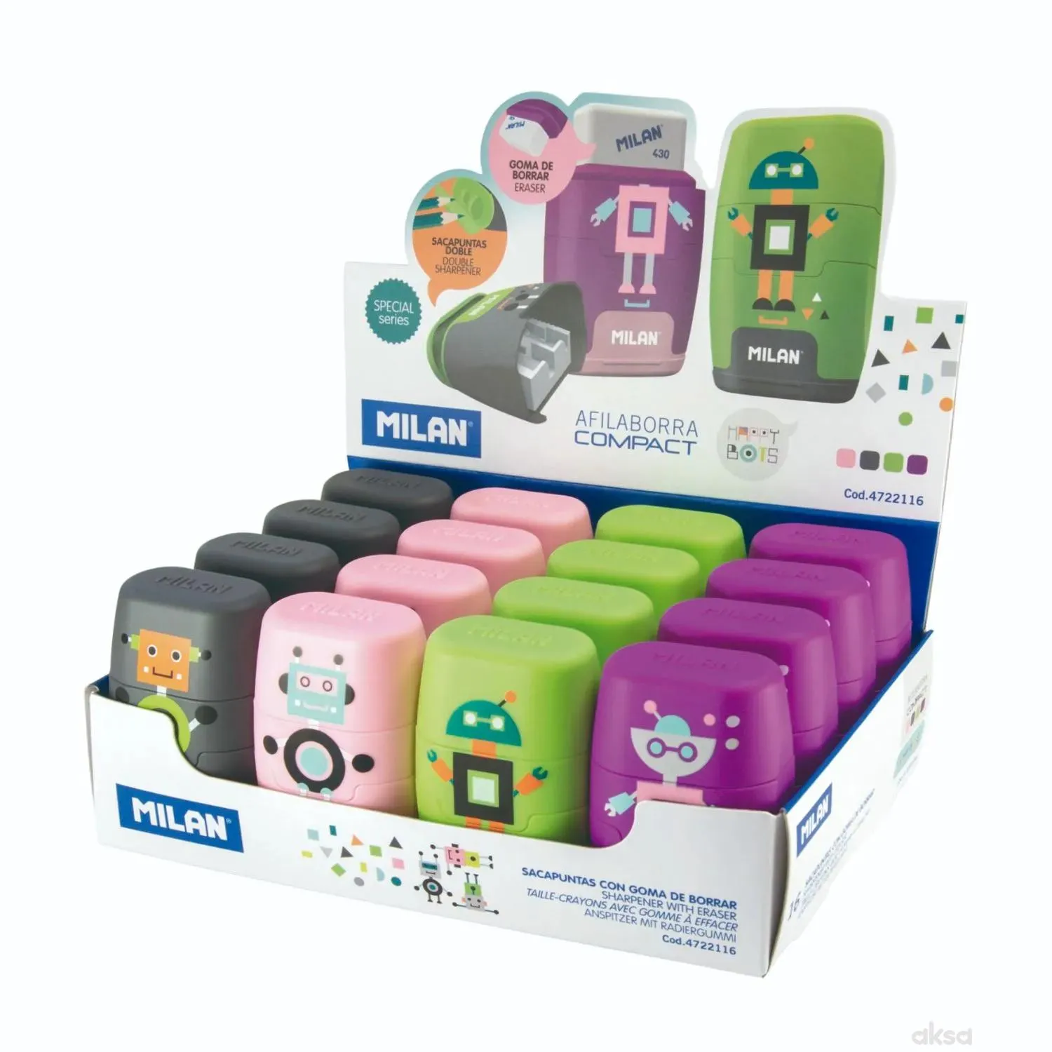 ŠILJILO+GUMICA U KAPSULI HAPPY BOTS