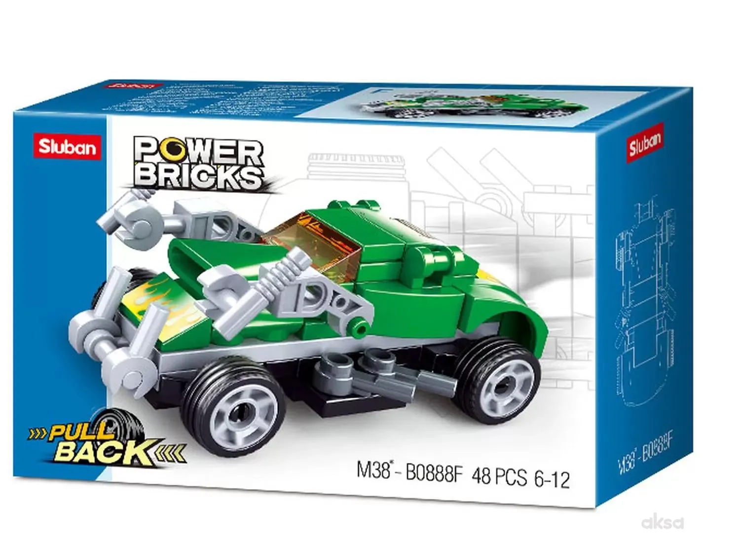 Sluban kocke, zeleni automobil