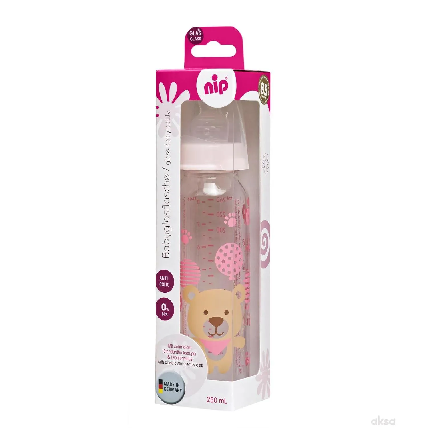 Nip flašica 250ml sil.cucla za mlijeko 0m+,devojčica