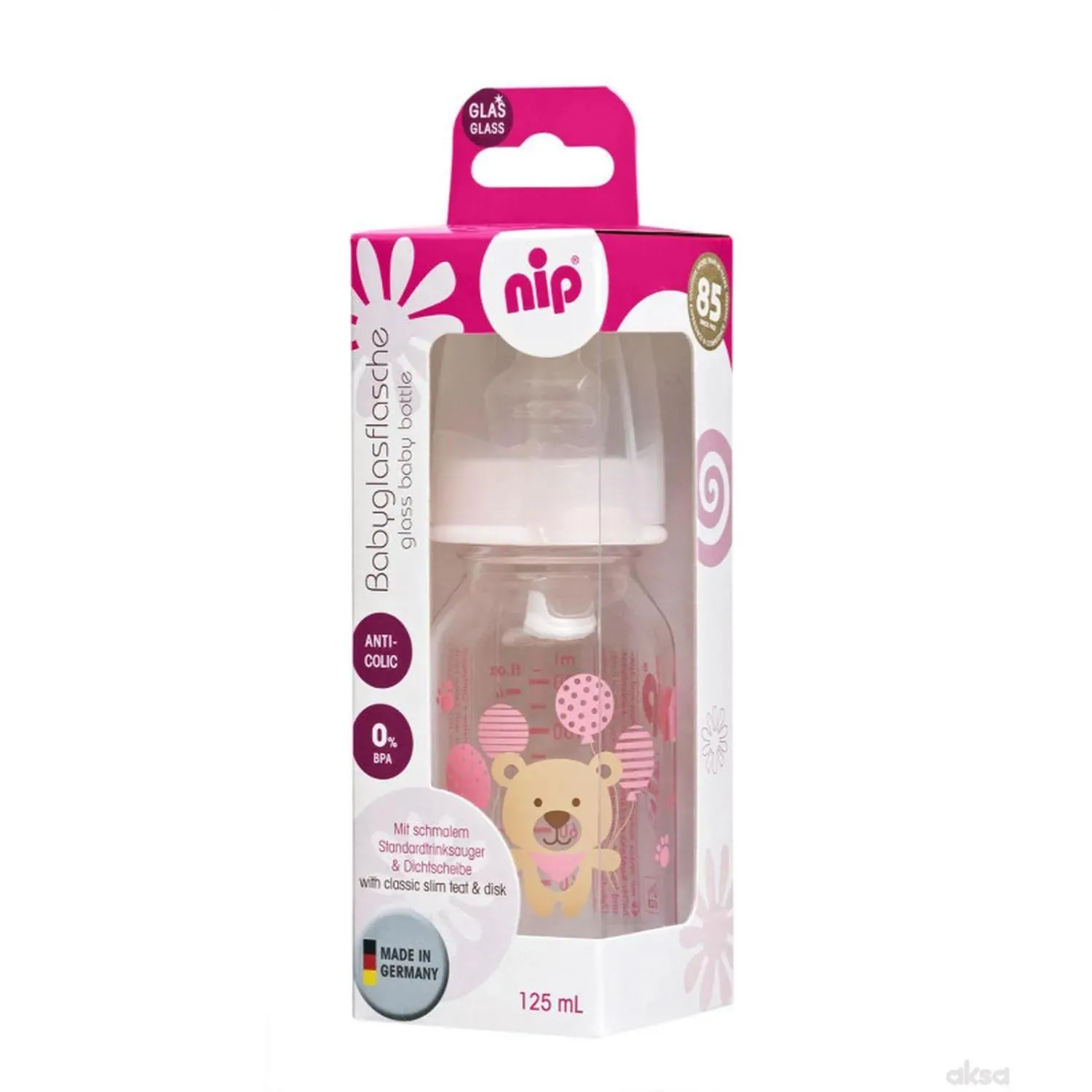 Nip flašica 125ml sil. cucla za čaj 0m+,devojčica