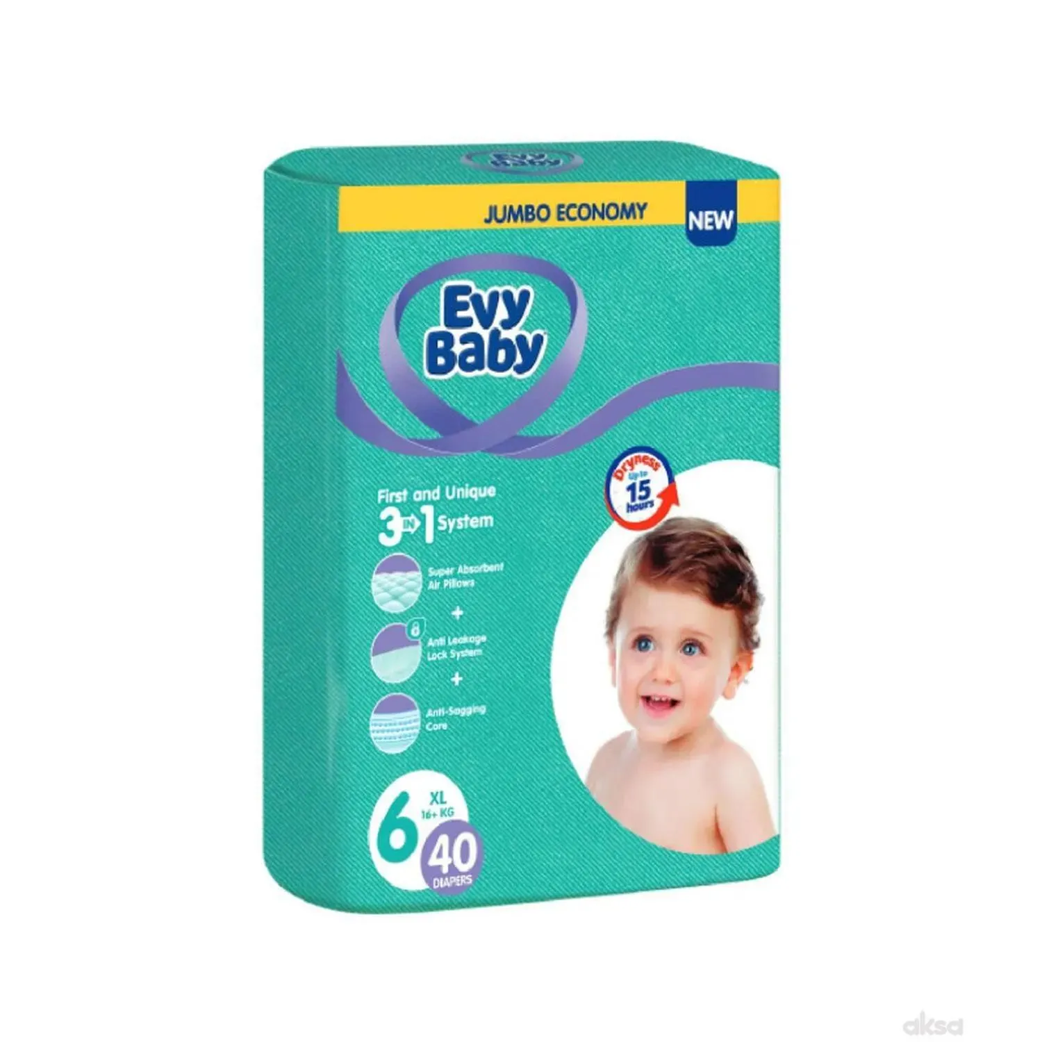 Evy baby pelene jumbo 6 XL 16+kg 40kom 3 u 1 