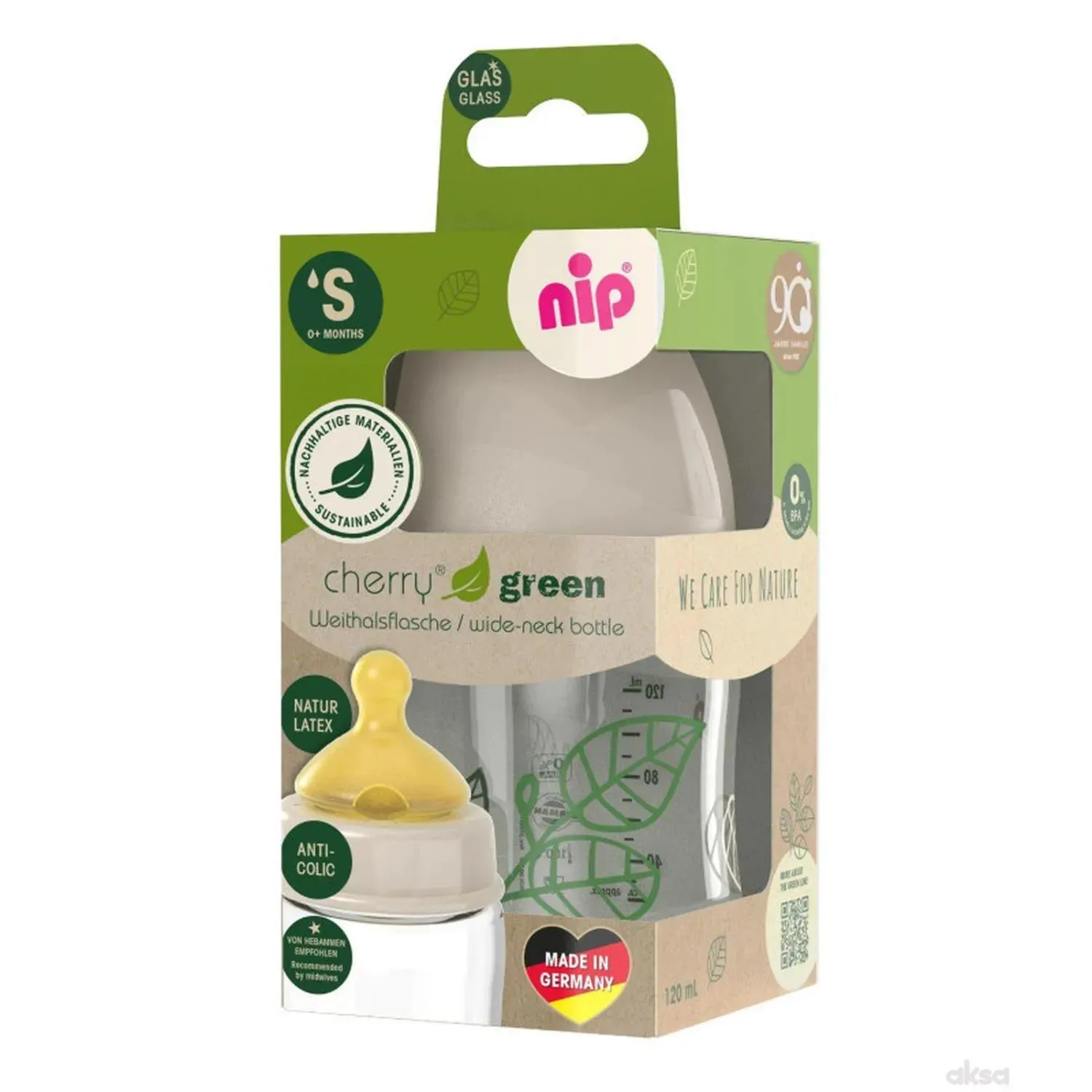Nip Green staklo flašica bež 120ml 0m+, S protok