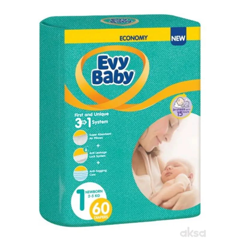 Evy baby pelene twin 1 newborn 2-5kg 60kom 3u1 