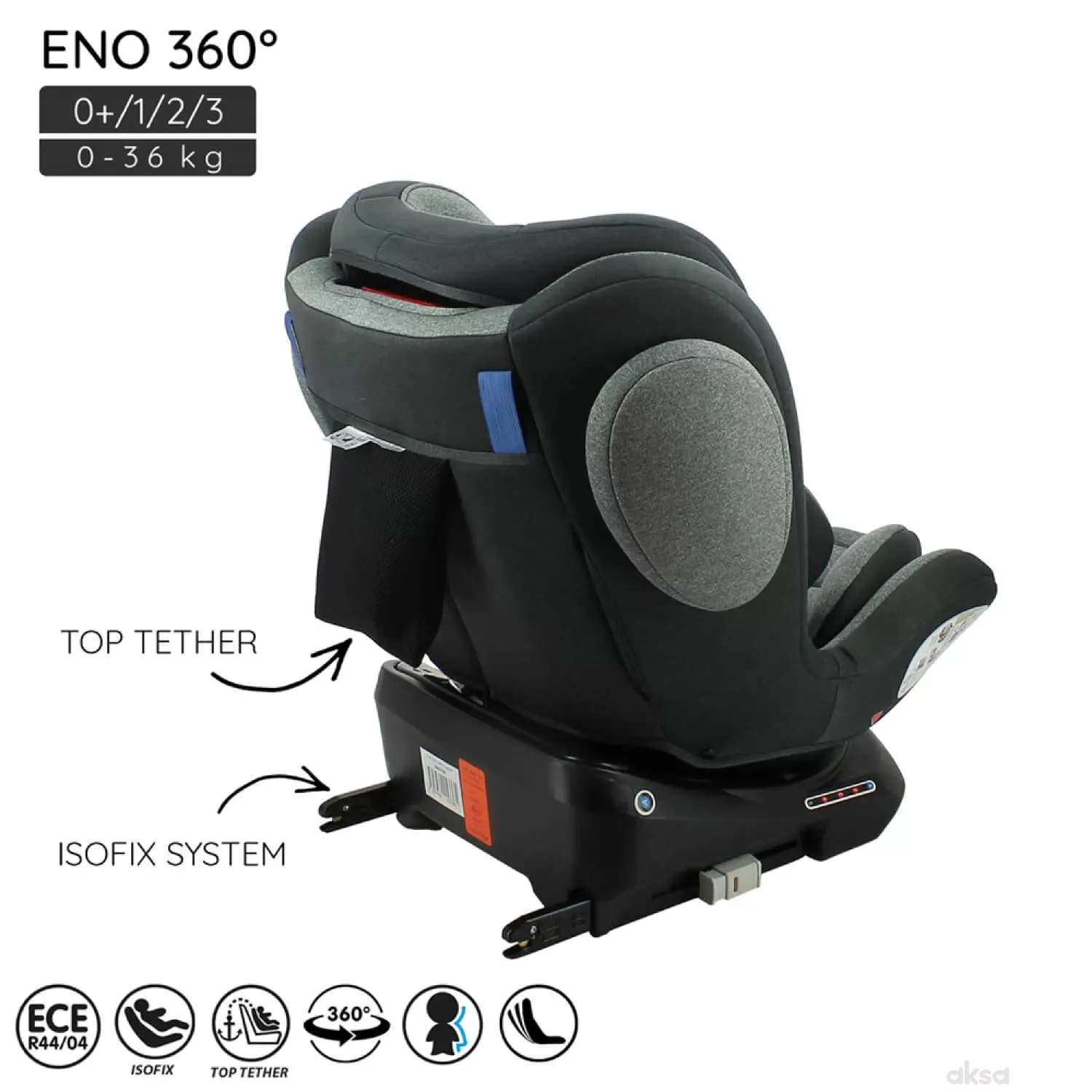 Nania a-s Eno 360° Isofix 0/1/2/3 (0-36kg), Grey