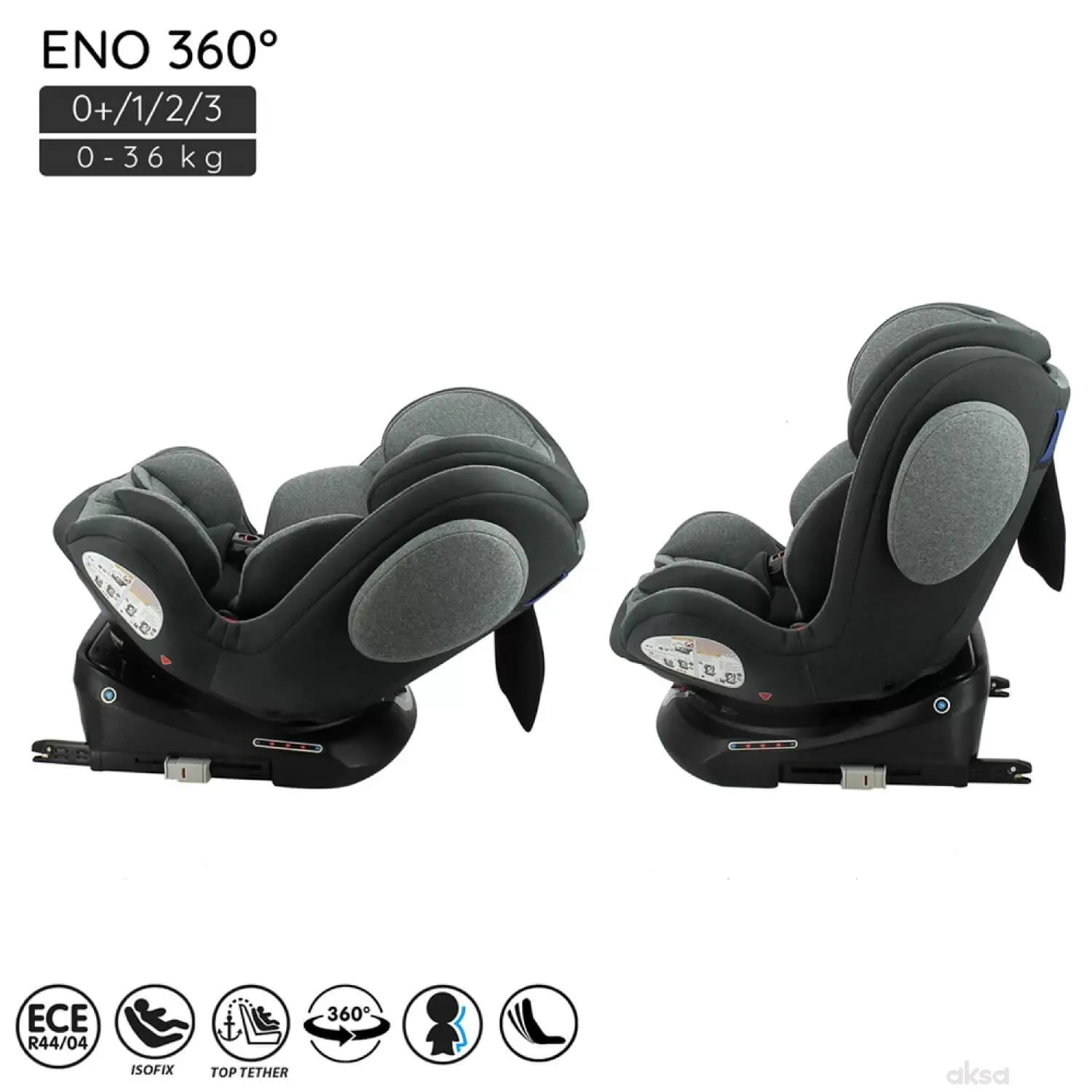 Nania a-s Eno 360° Isofix 0/1/2/3 (0-36kg), Grey