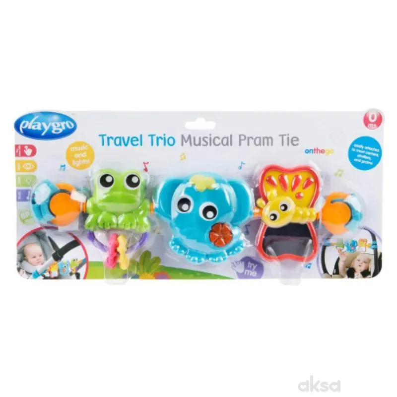 Playgro igračka za sedište, žaba, slonče i leptir