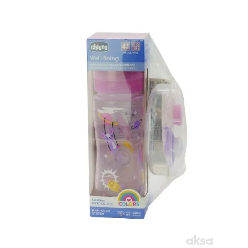 Chicco WB PP flašica 330ml roze+Chicco Light laža 