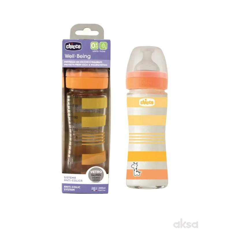 Chicco WB staklena flašica 240ml, silikon,uni.