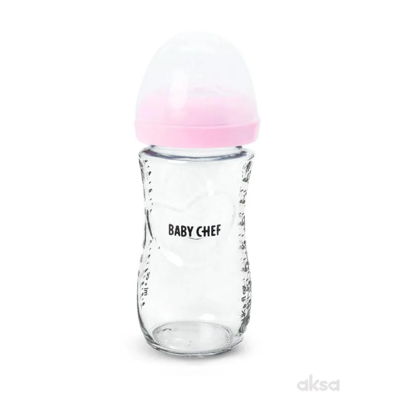 Baby Chef flašica staklena 240ml, roze 
