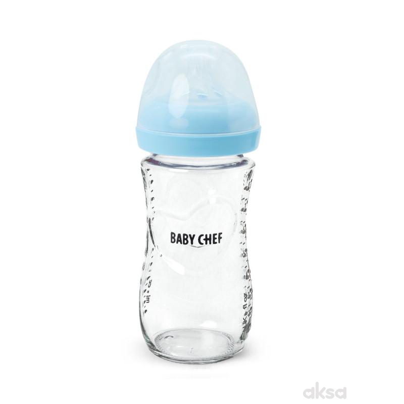 Baby Chef flašica staklena 240ml, plava 