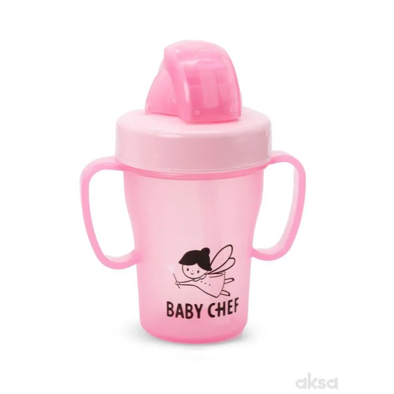 Baby Chef no-spill sa slamčicom 200ml, 9m+, roze