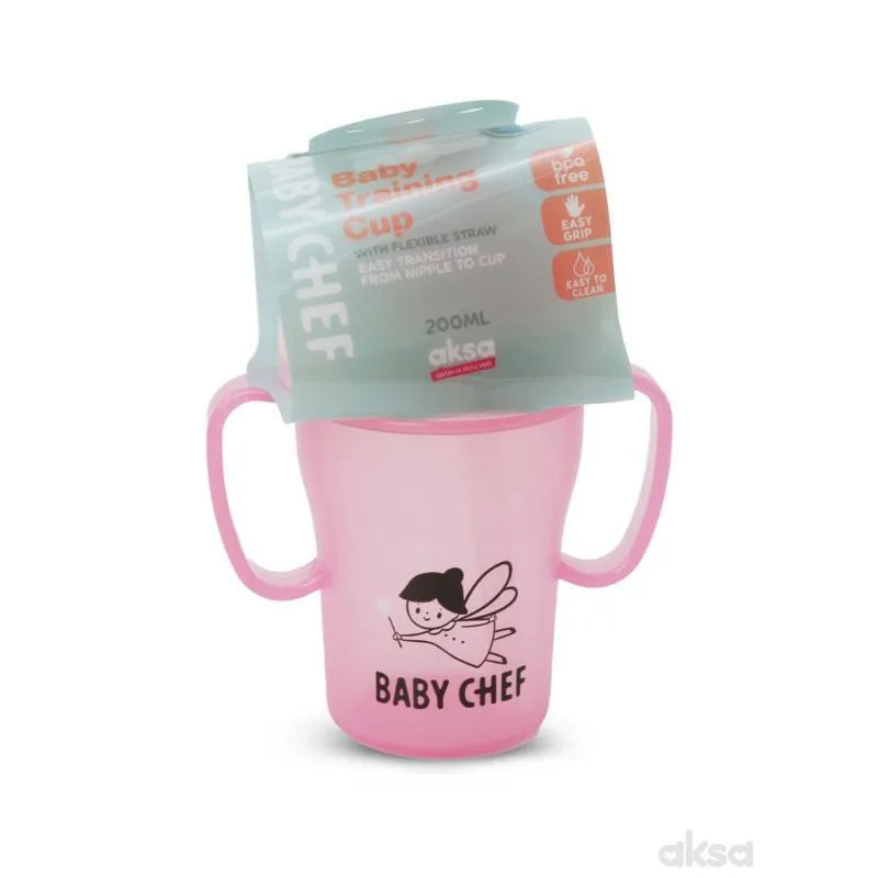 Baby Chef no-spill sa slamčicom 200ml, 9m+, roze