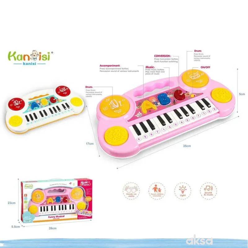 HK Mini igračka klavir, roze 