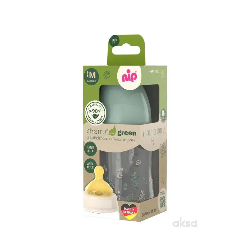 Nip Green PP flašica zelena 240ml 0m+,M protok