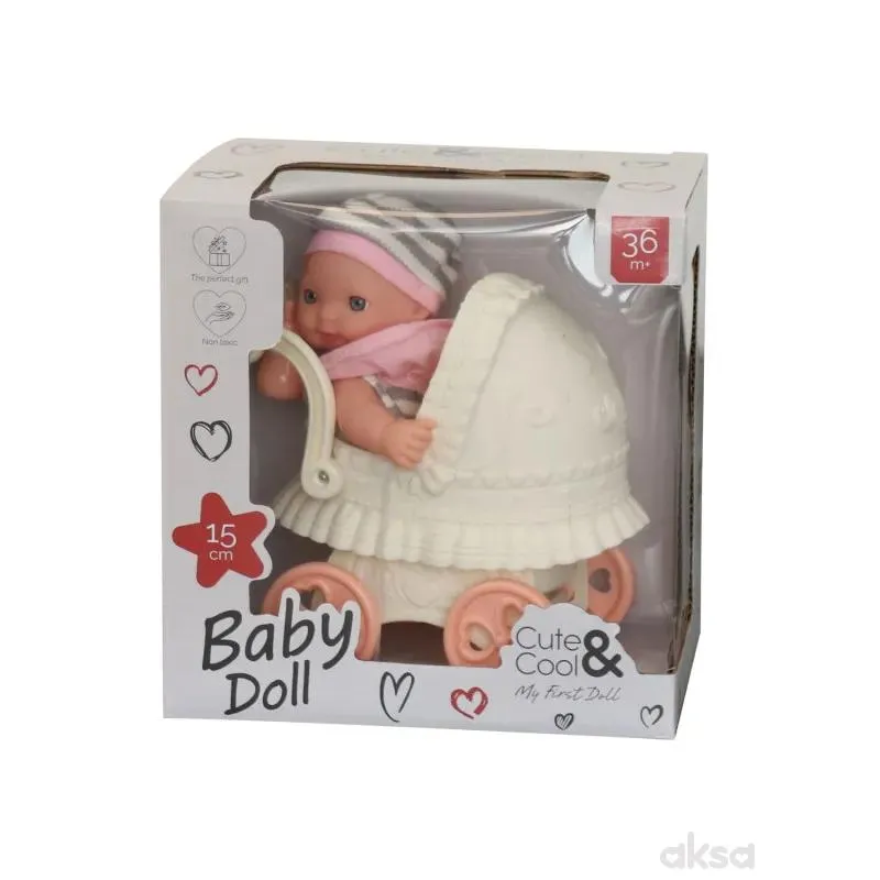Cute&Cool lutka beba u kolicima, 15cm