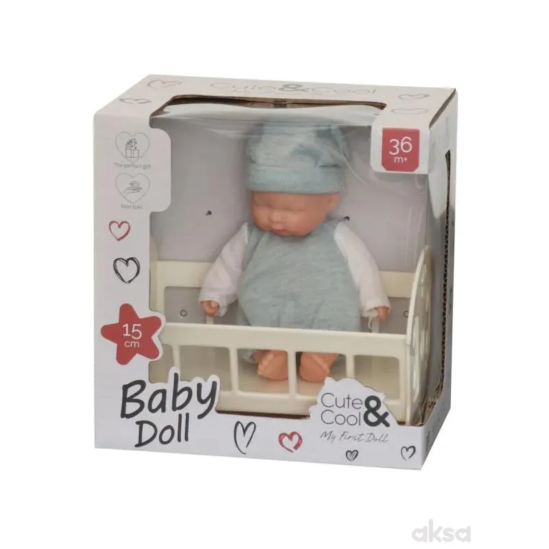 Cute&Cool lutka beba u krevecu, 15cm