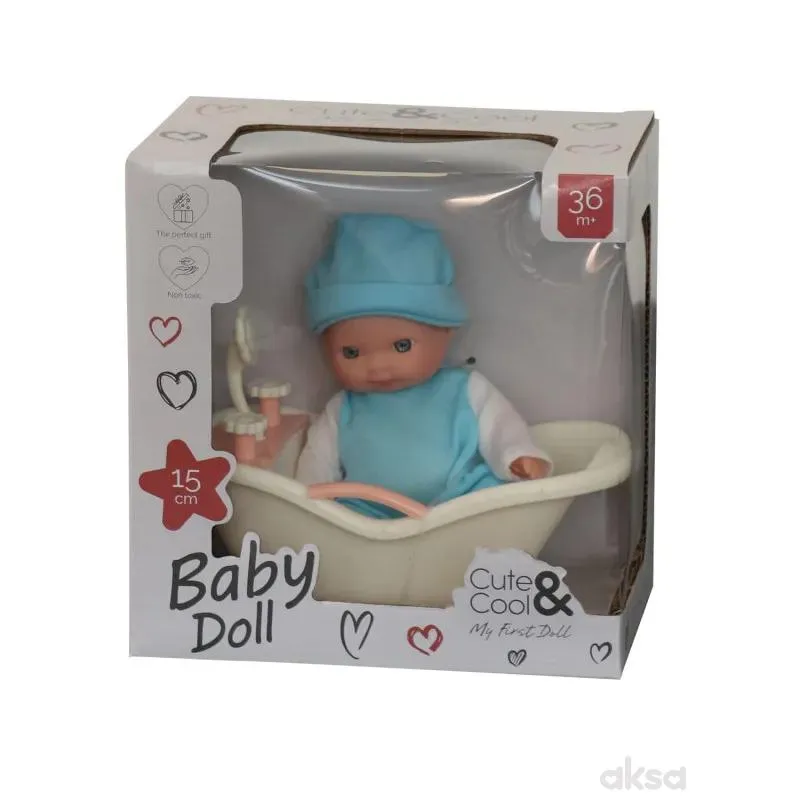Cute&Cool lutka beba u kadi plava, 15cm