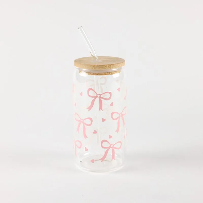 Be Cute Staklena čaša sa slamčicom, mašnica 