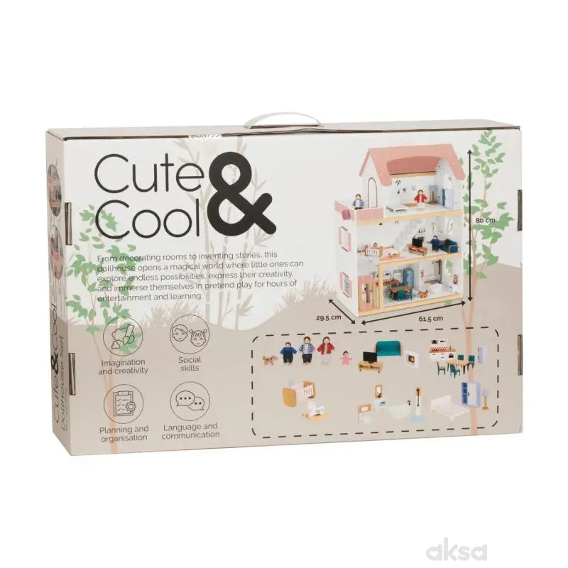 Cute&Cool drvena igračka kućica za lutke velika 