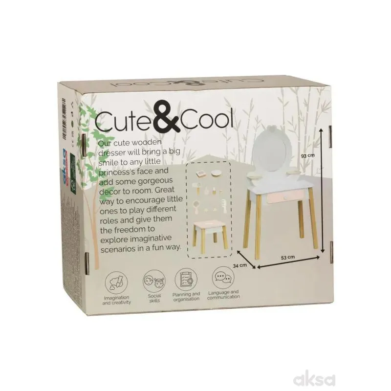 Cute&Cool drvena igračka make-up sto i stolica 