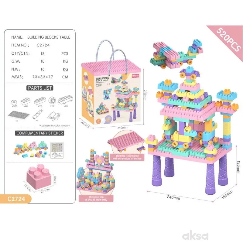 HK Mini sto sa blokovima za slaganje, roze 