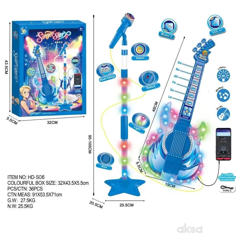 HK Mini mikrofon sa stalkom i gitarom, plava 