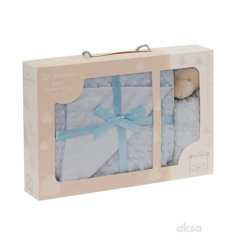 Lillo&Pippo set ćebe i plišana igračka, plavi 