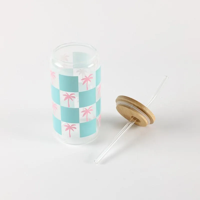 Be Cute Staklena čaša sa slamčicom, palme 