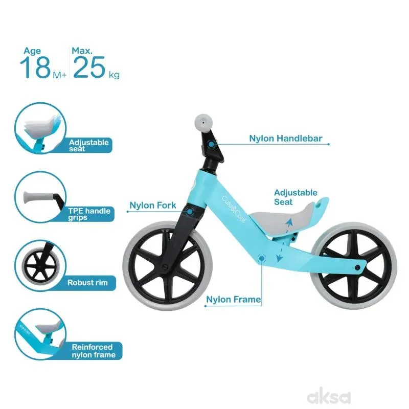 Cute&Cool balance bike Mini Kidi, Plavi 