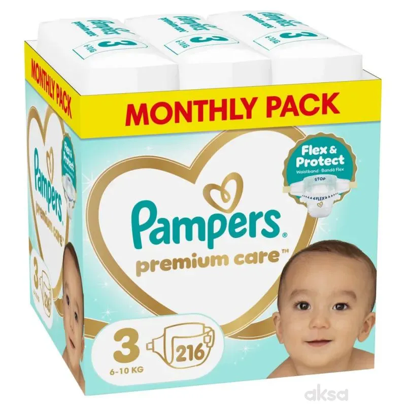 Pampers pelene prem.care monthly S3 6-10kg 216kom 