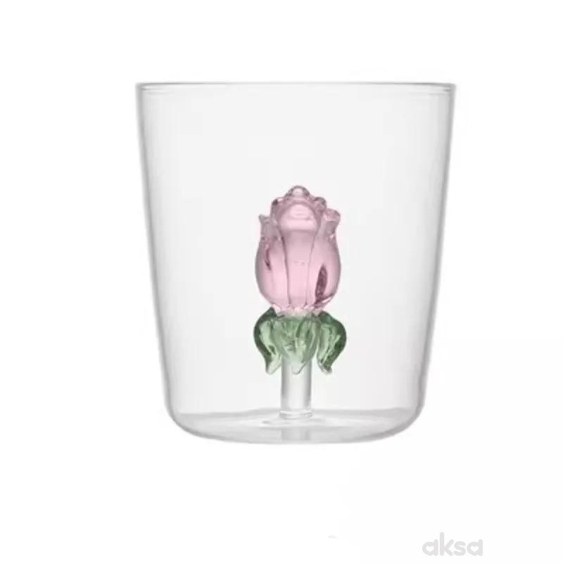 Cute&Cool HOME staklena čaša sa ružom, 400ml 