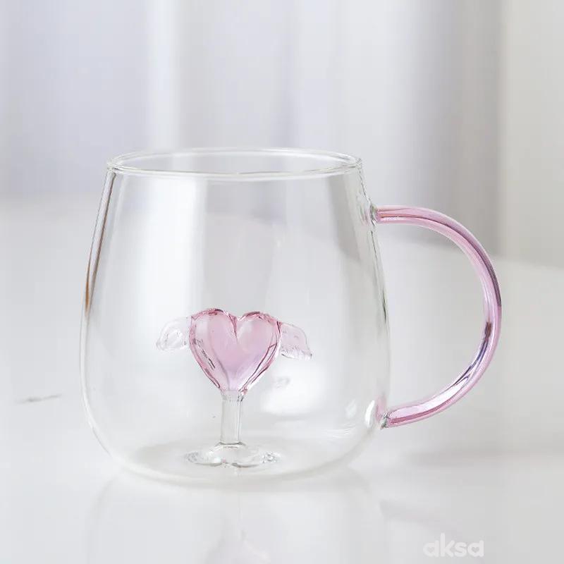 Cute&Cool HOME staklena šolja sa srcem, 400ml 