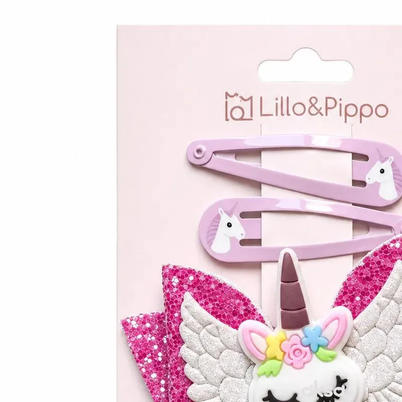 Lillo&Pippo šnalice za kosu 3/1 jednorog šljokice 