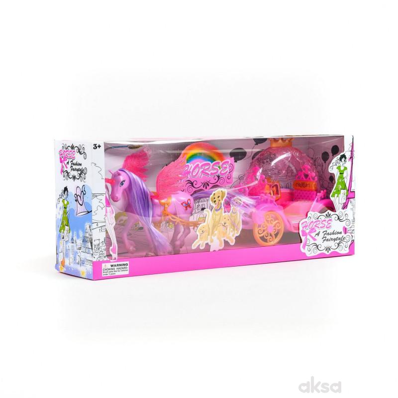 HK Mini igračka set konjić sa kočijom, roze
